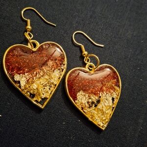 Gold Foil Red Heart Drop Earrings - Red and Gold
